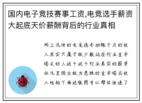 国内电子竞技赛事工资,电竞选手薪资大起底天价薪酬背后的行业真相